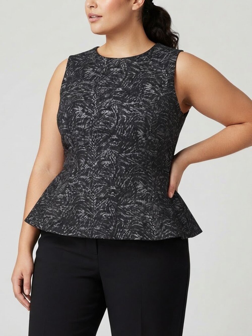 EUC Coldwater Creek Crepe Peplum Greyscale Tank Top 1X